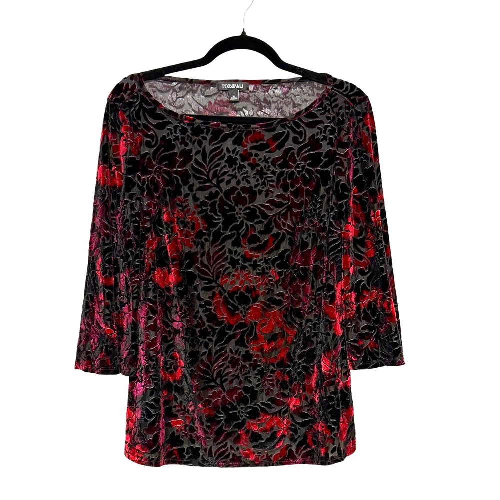 Vtg Roz&Ali Whimsigoth Velvet Burnout Top Womens Size M Old Hollywood Dark Fairy